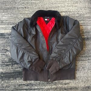 Y2K TOMMY JEANS “Tommy Girl” Faux Fur Collar Bomber Jacket